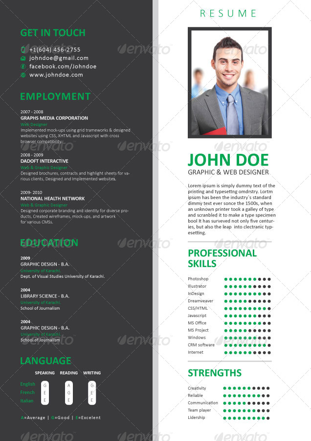 Resume CV Template 5 by danishdesigner | GraphicRiver